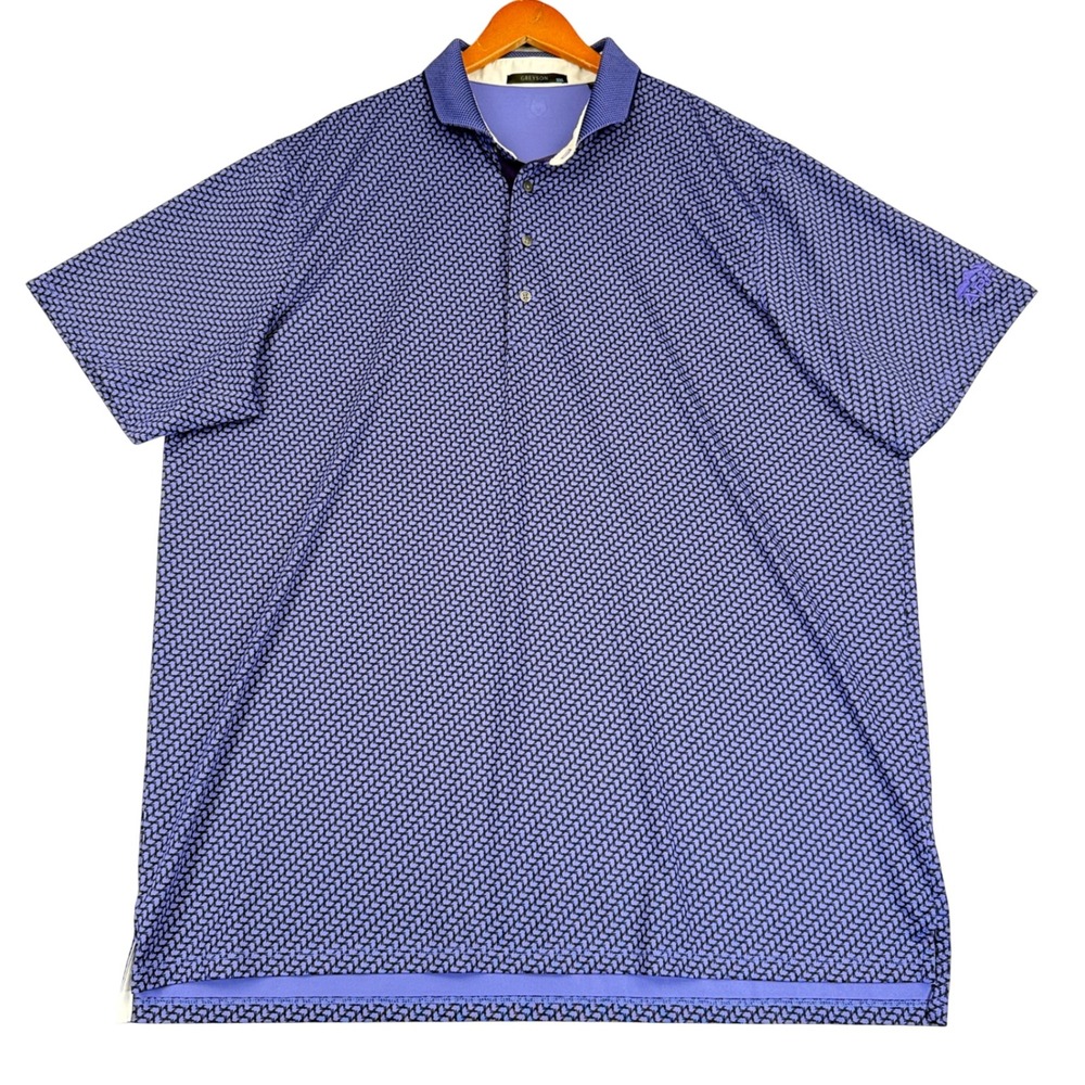 GREYSON Mens Golf Polo‎ Shirt XXL Purple Black Geometric Print Short Sleeve